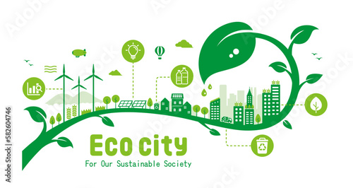 Green eco city vector illustration ( SDGs, ecology concept , nature conservation )