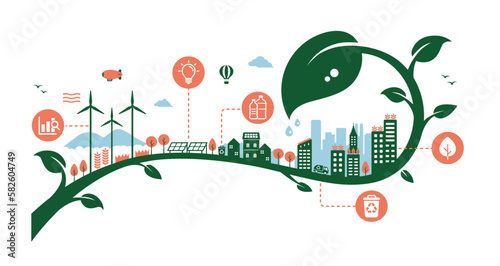 Green eco city vector illustration ( SDGs, ecology concept , nature conservation )