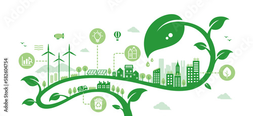 Green eco city vector illustration ( SDGs, ecology concept , nature conservation )