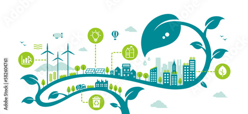 Green eco city vector illustration ( SDGs, ecology concept , nature conservation )