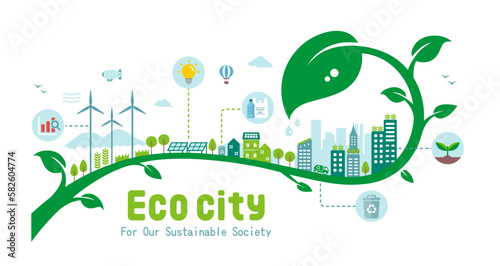 Green eco city vector illustration ( SDGs, ecology concept , nature conservation )