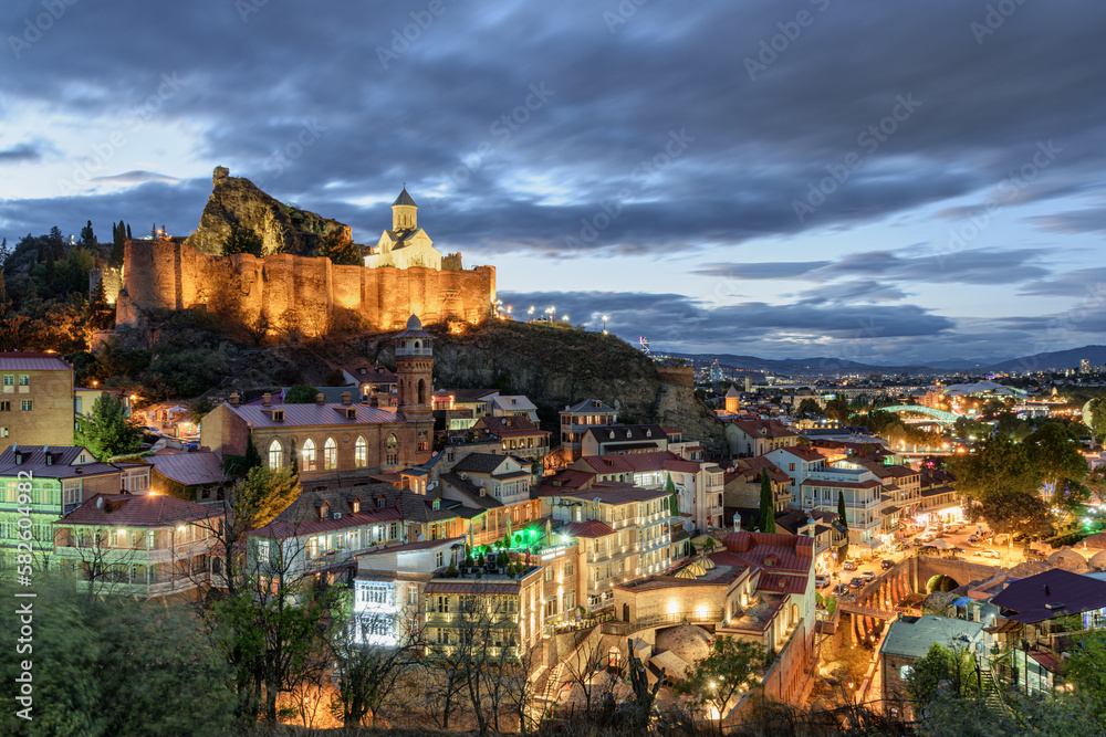 Awesome evening view of Old Town of Tbilisi, Georgia