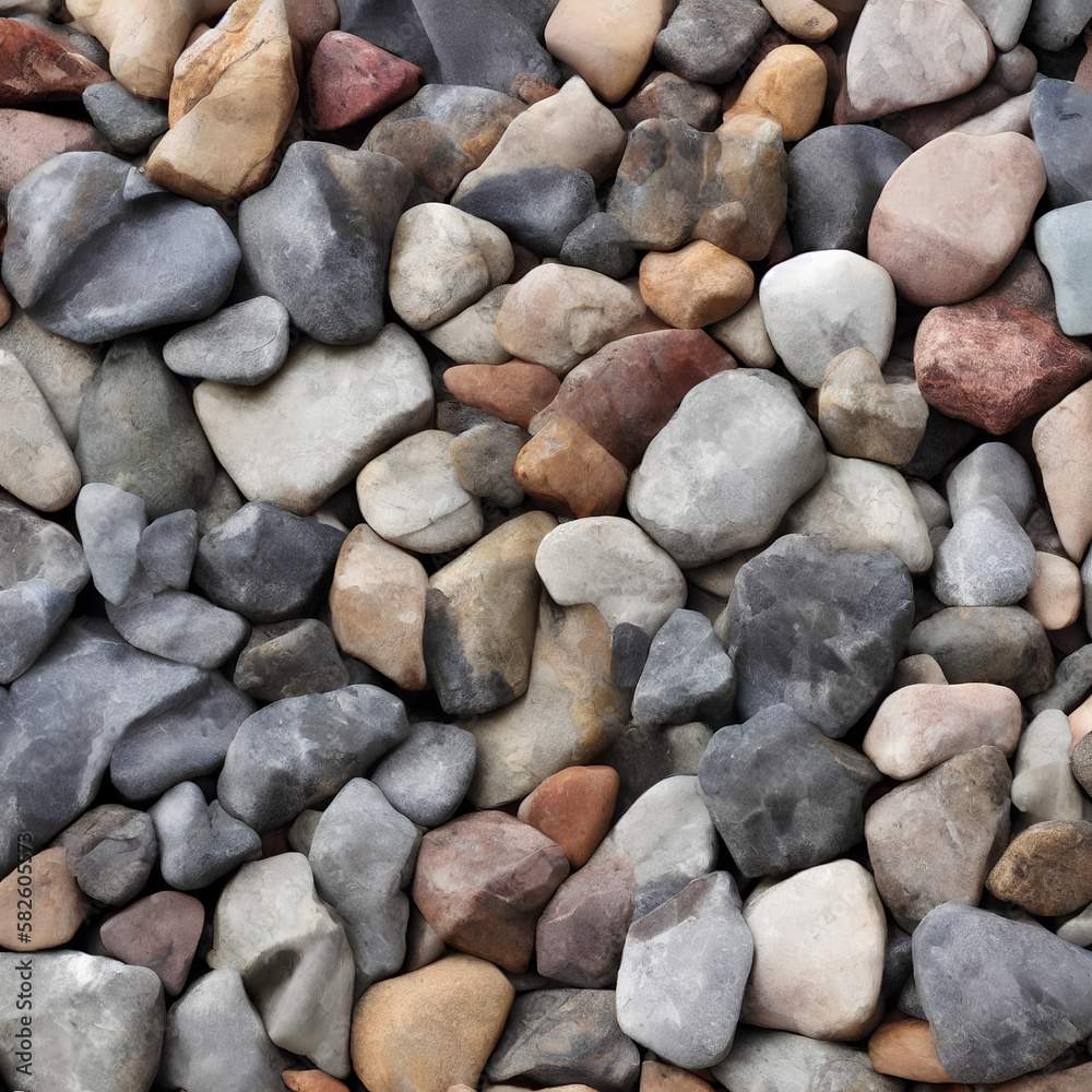 Generative illustration of abstract background pebbles, top view.