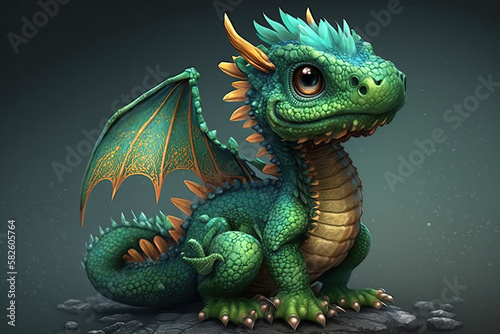 cute green dragon mascot - made with generative ai
