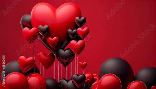 3D red and black balloon isolated on red background  valentine background with copy space  Generative AI