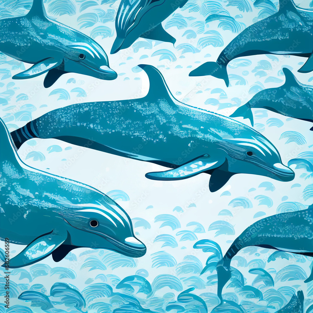 Obraz premium Dolphin, seamless pattern illustration, Generative AI