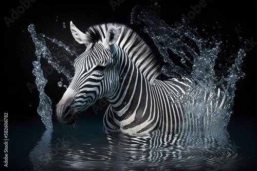 zebra in water created using AI Generative Technology © Pradeep