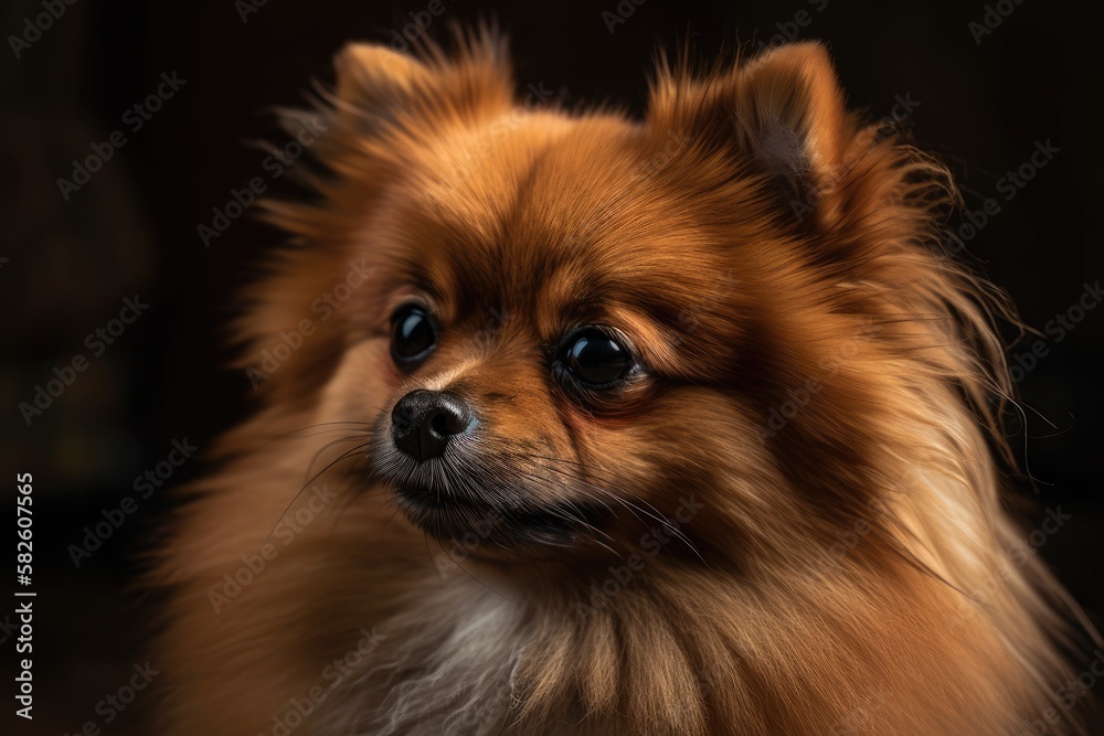 a picture of a purebred brown Pomeranian dog. Generative AI a picture of a purebred brown Pomeranian dog. Generative AI