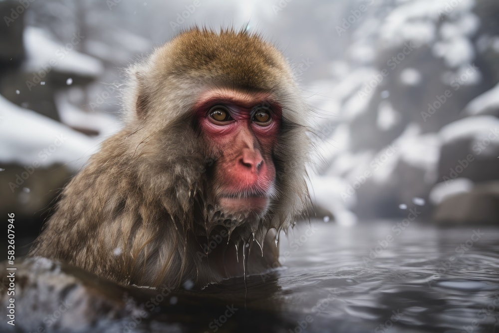 Naklejka premium Japan has snow monkeys. Generative AI