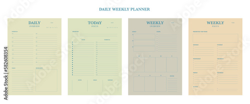 4 set of Daily, Weekly planner. Minimalist planner template set. Vector illustration.