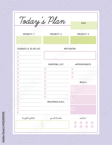 Daily planner. Minimalist planner template set. Vector illustration.
