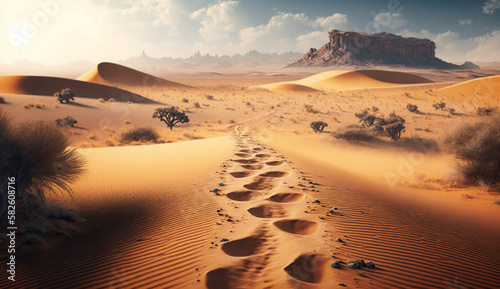 footprints in the sand of desert