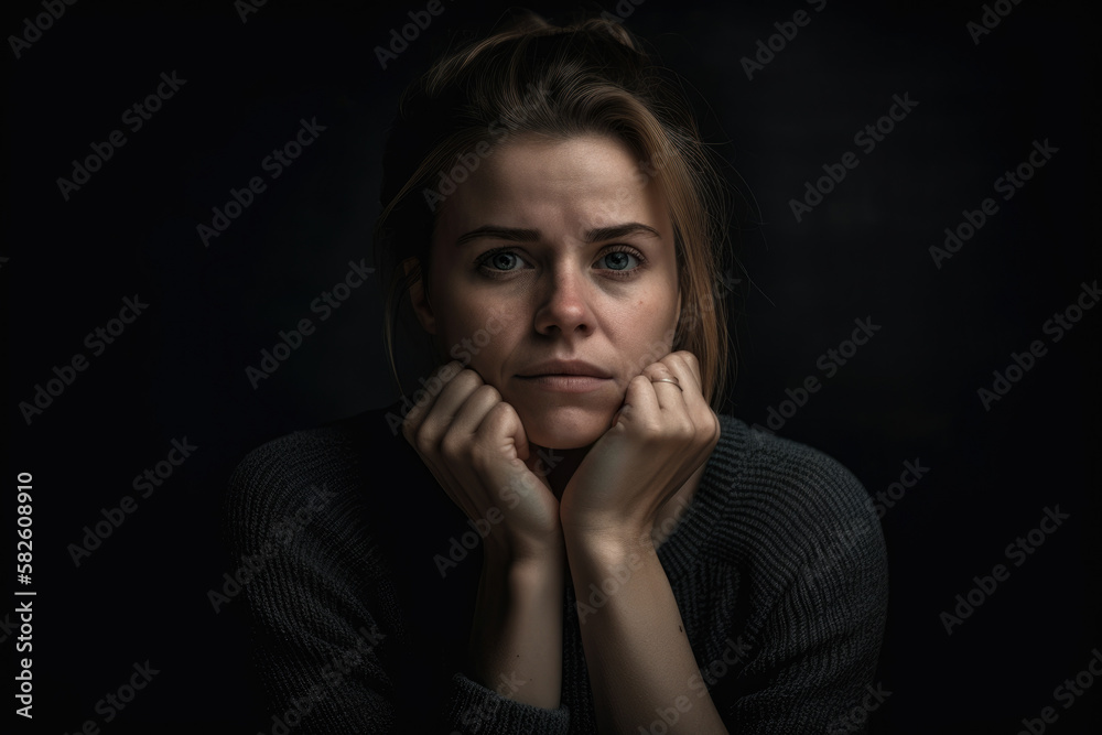 Conflicted and troubled portrait of a woman with a troubled expression, lost in her own thoughts, generative ai Conflicted and troubled portrait of a woman with a troubled expression, lost in her own thoughts, generative ai