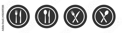  Plate, fork and knife vector icons set