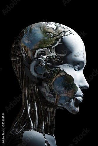 AI Represented as a Robot  with infinite knowledge and peace  looks at the world and waits for instruction  having the future on his hands  but with no desire or will  generative ai