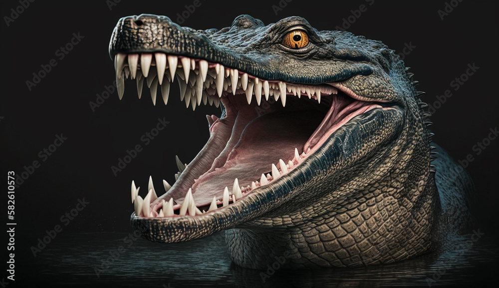 Fototapeta premium Spooky dinosaur roaring in prehistoric era ,generative AI