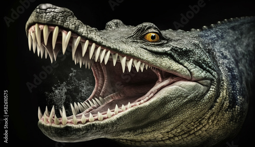 Dinosaur roaring with open mouth, fierce and hungry ,generative AI © Jeronimo Ramos
