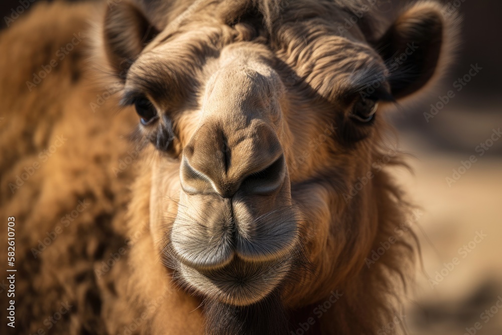 Bactrian camel in the Gobi desert of Mongolia, stunning image in close up. Generative AI