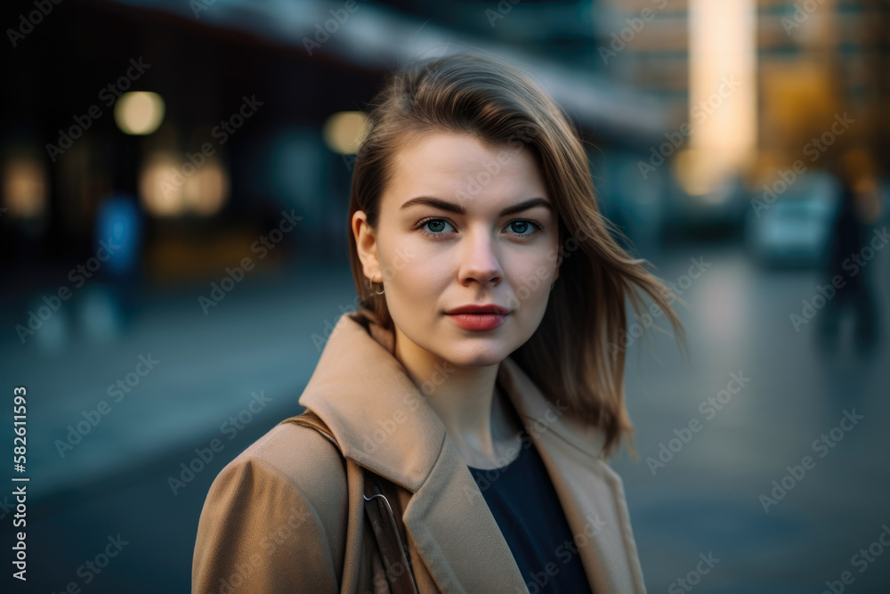 Portrait of a businesswoman on a city street, looking confident and determined, generative ai