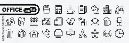 Office - thin line web icon set. Outline icons collection. Simple vector illustration.	

