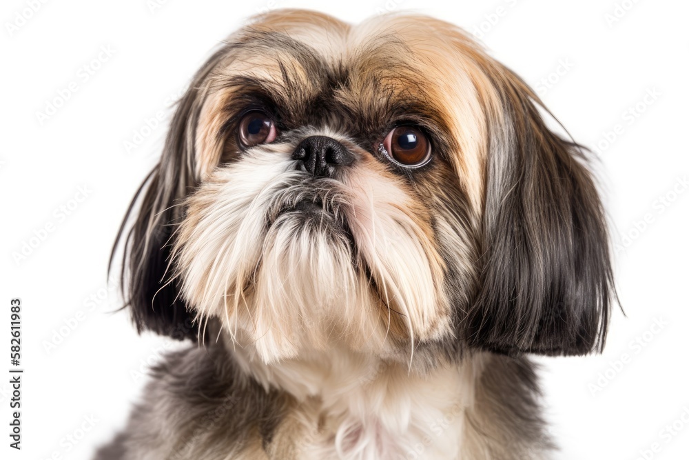 Shih Tzu dog portrait isolated on white background. Generative AI Shih Tzu dog portrait isolated on white background. Generative AI