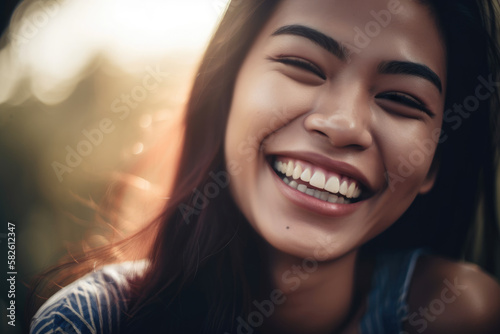 Radiant Smile Portrait of a Woman Beaming with Joy and Happiness, generative ai