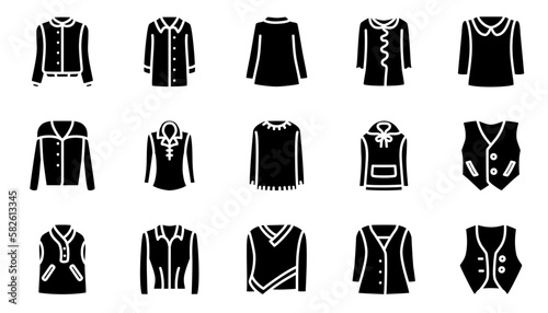 Clothes icon set. Blouse  sweater and turtleneck.