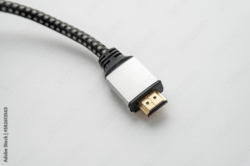 close up of hdmi high definition multimedia interface, white background close up of hdmi high definition multimedia interface, white background