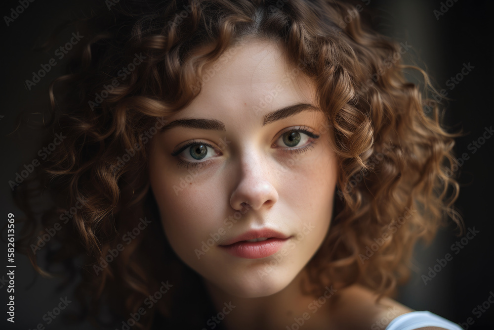 Young and Innocent Woman with Soft Curls and Innocent Eyes, generative ai Young and Innocent Woman with Soft Curls and Innocent Eyes, generative ai