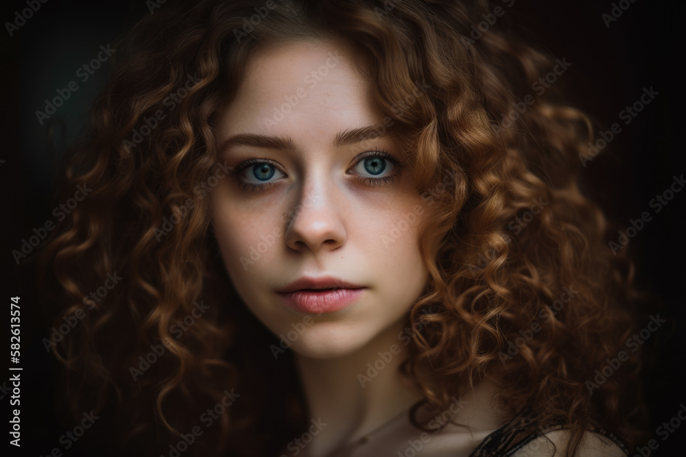 Young and Innocent Woman with Soft Curls and Innocent Eyes, generative ai