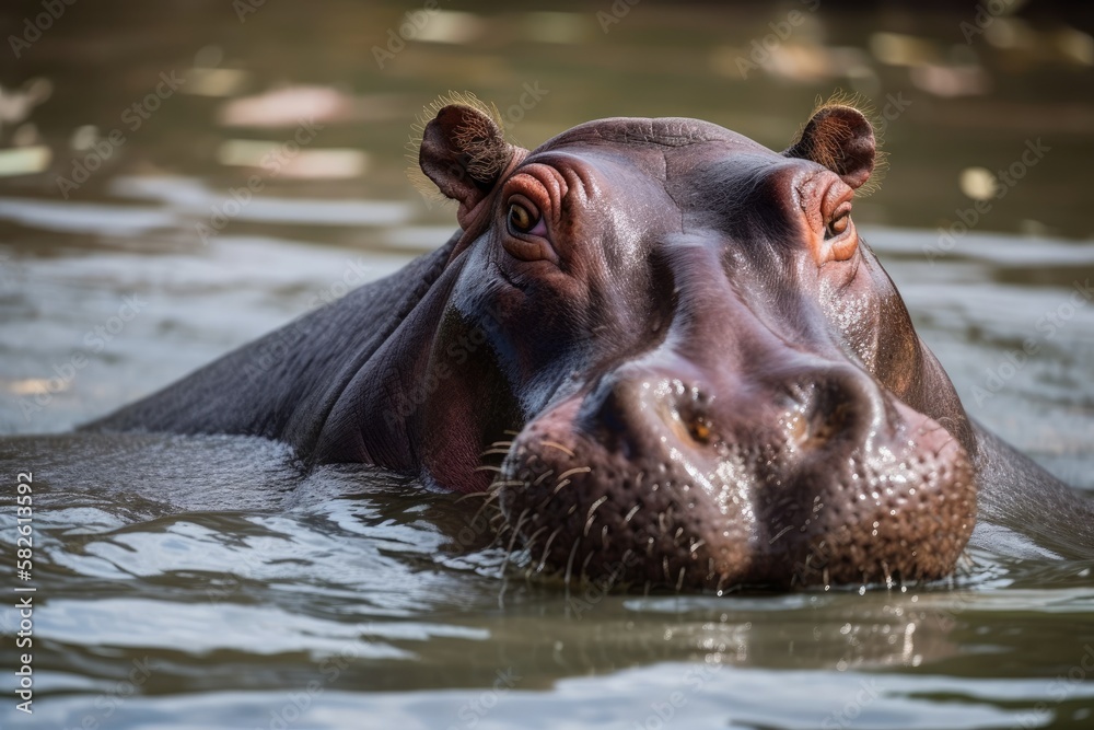 Hippopotamus portrait floating in the water. South Africa, Kenya, and Lake Naivasha. Generative AI Hippopotamus portrait floating in the water. South Africa, Kenya, and Lake Naivasha. Generative AI