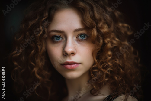 Young and Innocent Woman with Soft Curls and Innocent Eyes, generative ai