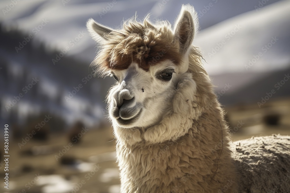 On a snowy peak, a llama or lama. Generative AI