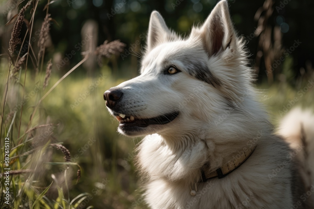 Vertical portrait shot of a dog facing to the right. Generative AI Vertical portrait shot of a dog facing to the right. Generative AI