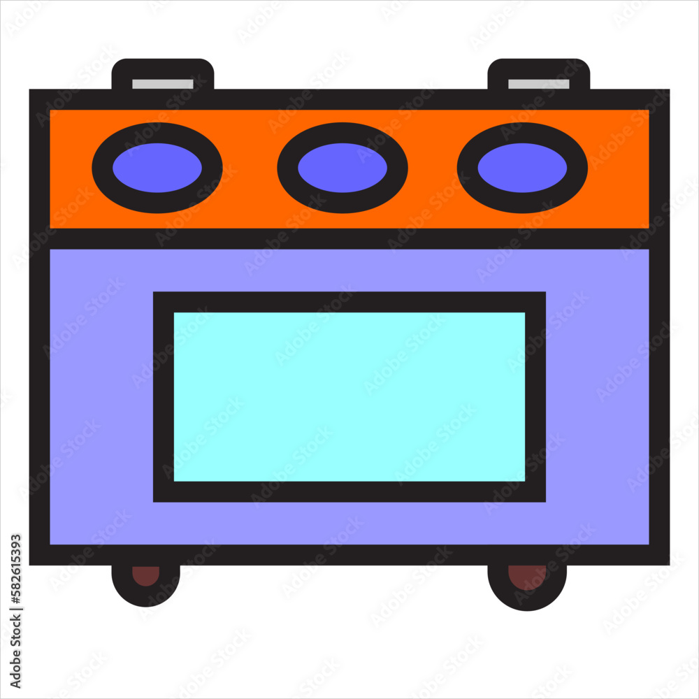 Vector, Image of oven machine icon, Black and white color, and full color with transparent background Vector, Image of oven machine icon, Black and white color, and full color with transparent background