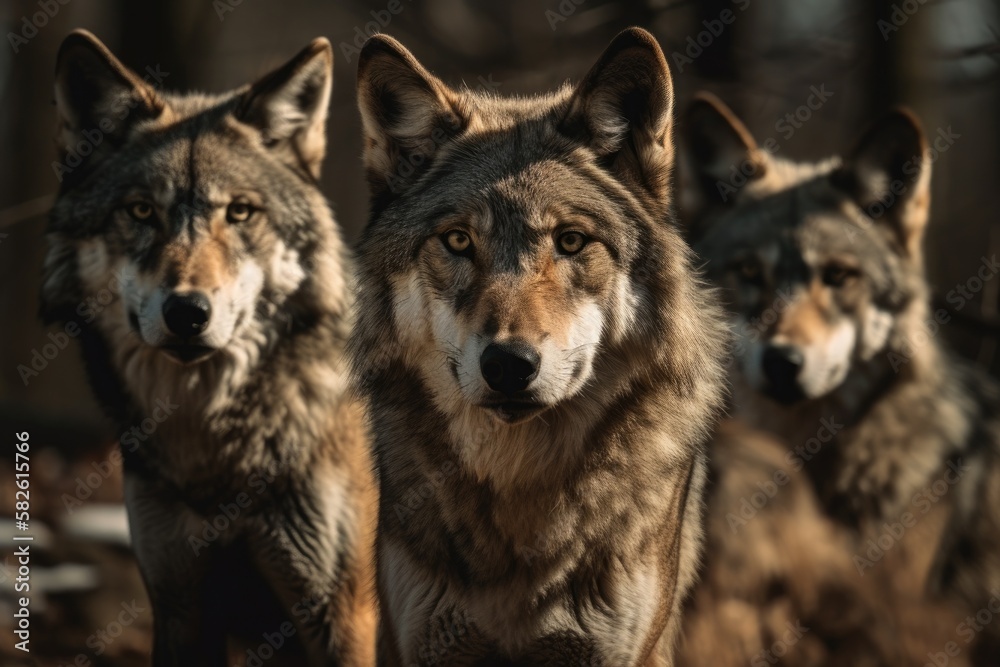 several wolves Lupus Canis. Generative AI