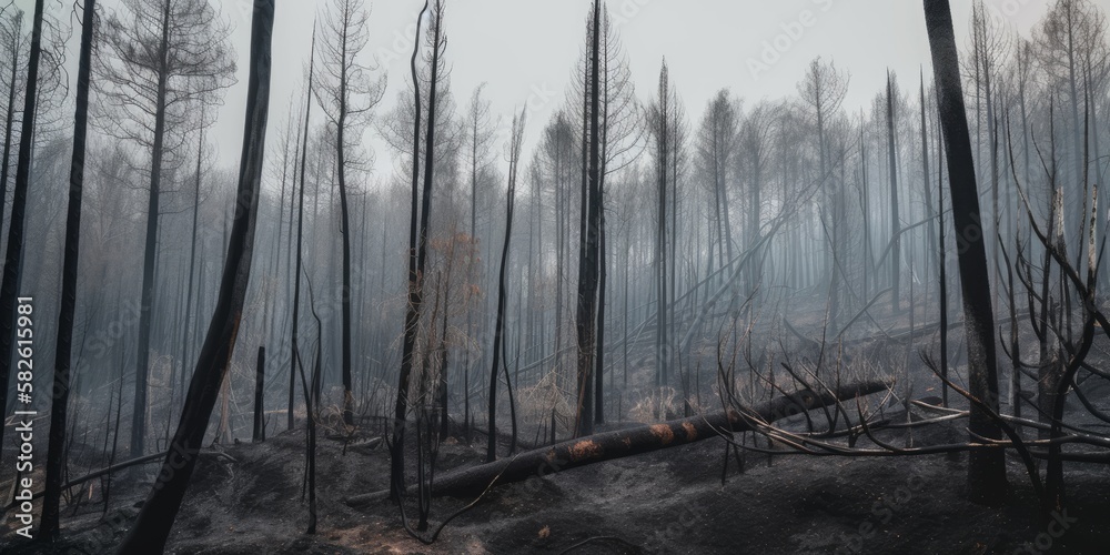 Forest after a wildfire. Generative AI image Forest after a wildfire. Generative AI image