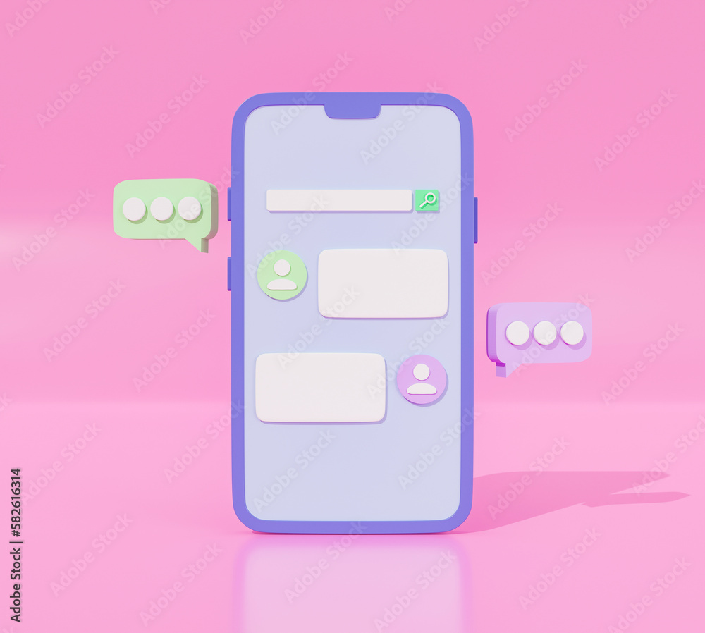 3d message conversation illustration, 3d bubble chat pops from phone screen background on pink background isolated 3d illustration 3d message conversation illustration, 3d bubble chat pops from phone screen background on pink background isolated 3d illustration