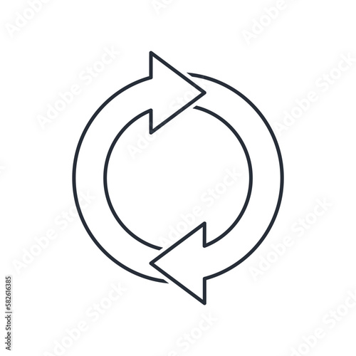 Circular forward movement. Renewal, replacement, transformation. Vector linear icon isolated on white background.