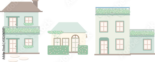 illustration of a very cute house, row house, Cottage 