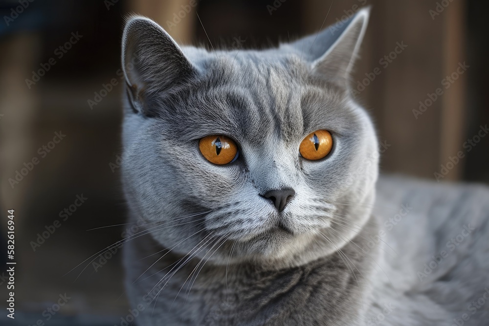 noble, haughty cat. Blue gray shorthair from Britain. Generative AI