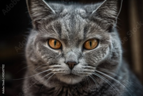 Gray cat in a portrait taken in Kharkiv, Ukraine. Generative AI © AkuAku