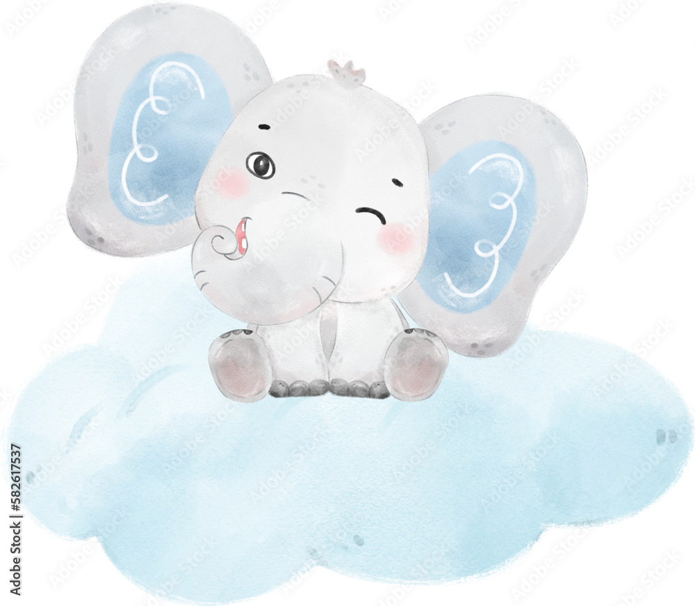 cute baby Elephant wild life animal dream blue baby shower nursery art watercolour illustration cute baby Elephant wild life animal dream blue baby shower nursery art watercolour illustration