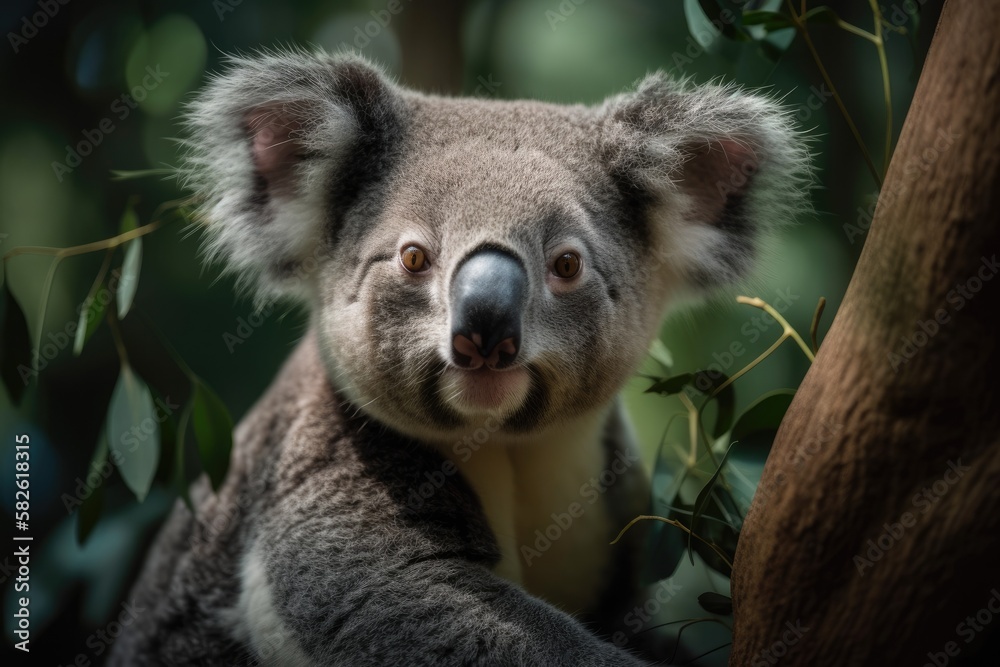 Obraz premium Koala is perched on a tree. Generative AI