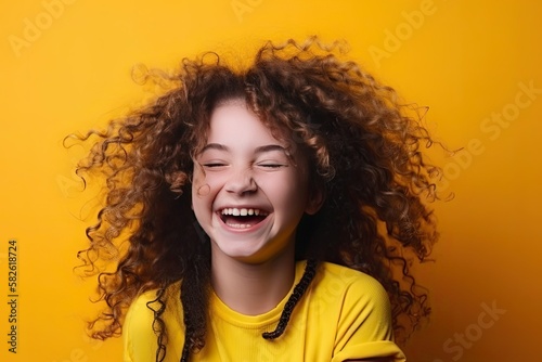 happily laught girl , ai generated photo