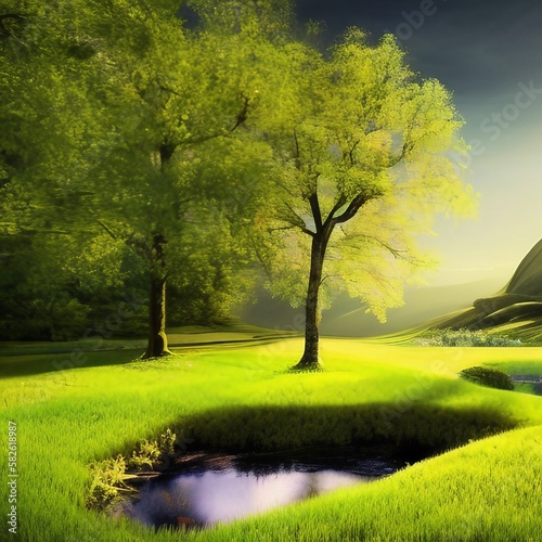 Mysterious realistic highly detailed grass Spring Landscape That Inspires Wanderlust with depth k quality
