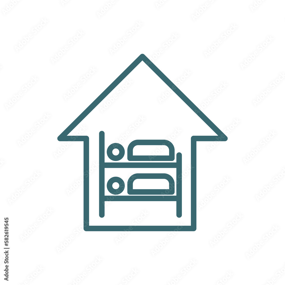hostel icon. Thin line hostel icon from hotel and restaurant collection. Outline vector isolated on white background. Editable hostel symbol can be used web and mobile hostel icon. Thin line hostel icon from hotel and restaurant collection. Outline vector isolated on white background. Editable hostel symbol can be used web and mobile