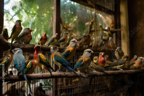 Fototapete Many birds within an aviary in Guadalajara. Generative AI