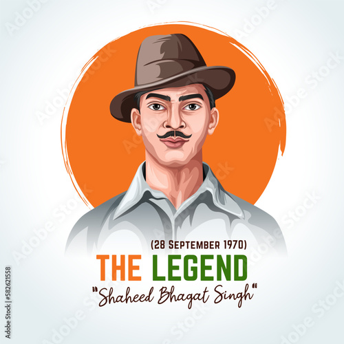 Vector illustration of Indian freedom fighter Bhagat Singh. A Nation Hero and Freedom Fighter, Martyr's day background design.