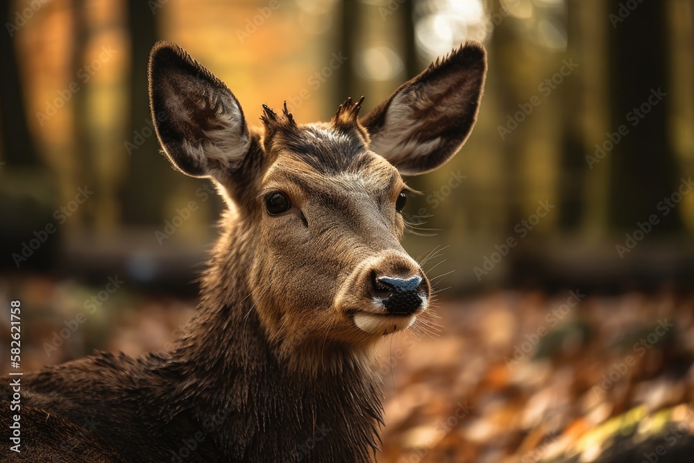 Fototapeta premium Female of the Pere David's deer (Elaphurus davidianus), commonly known as milu or elaphure. Generative AI